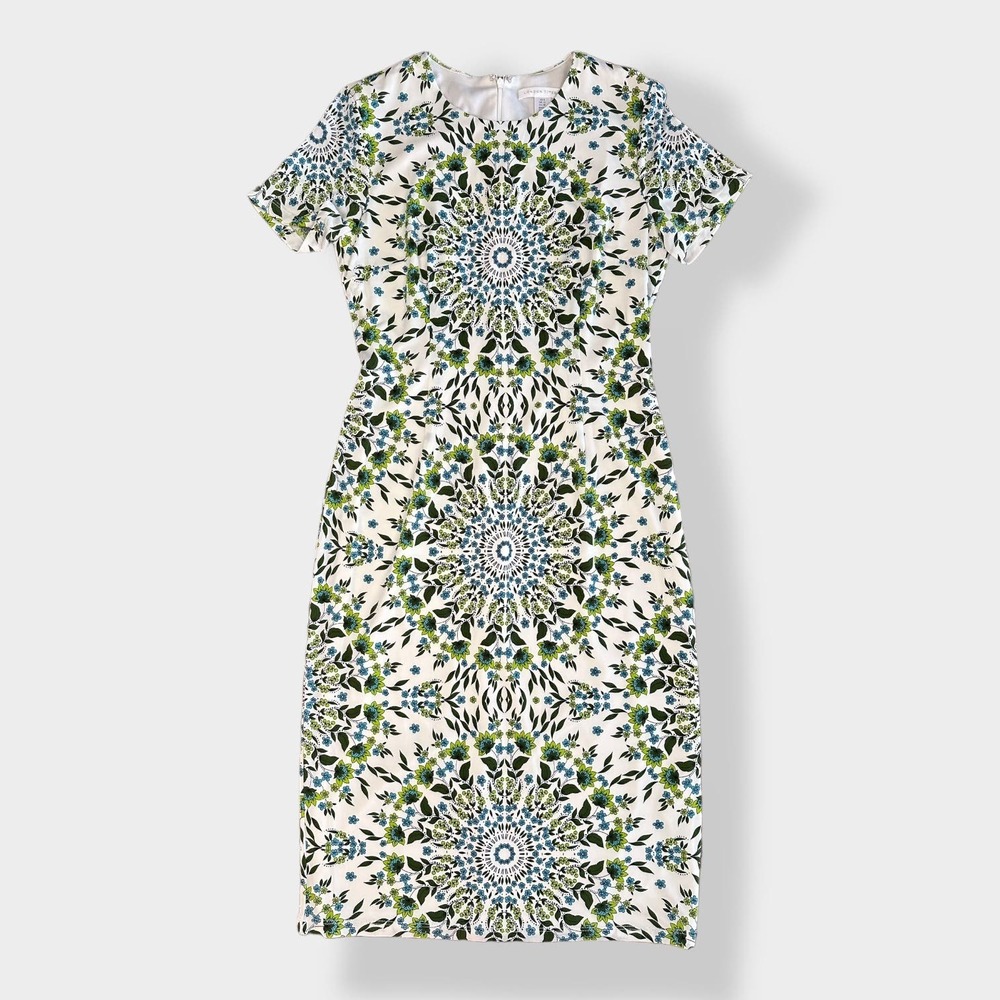 London Times White and green mandala‎ dress Size 8